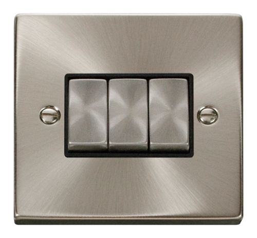 Scolmore 3 Gang 2 Way 'Ingot' 10AX Switch - Black