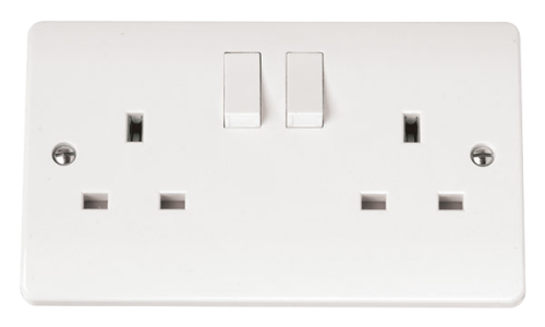 CMA036 White Plastic Mode 2 Gang 13A Twin Earth 2 Pole Switched Socket