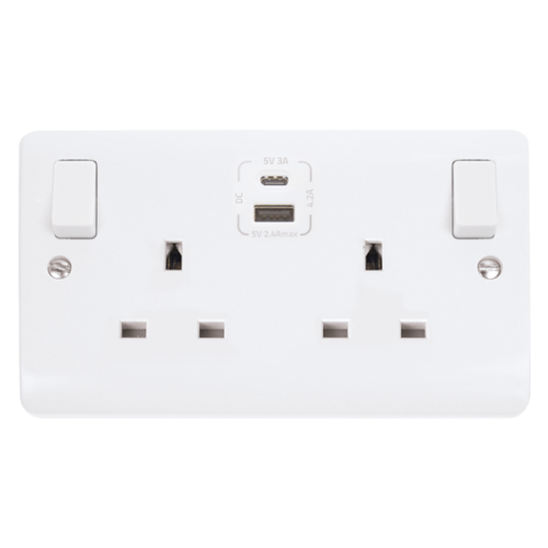 CMA786 13A 2 Gang Switched Socket Outlet With Type A & C USB (4.2A) Outlets